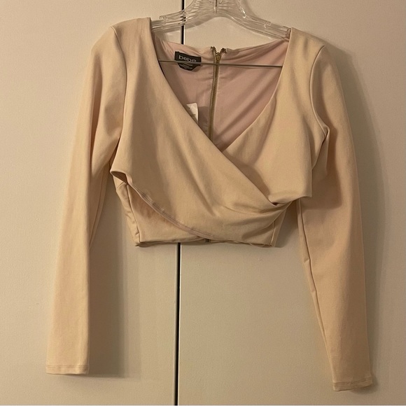 BEBE 3/4 Sleeve Wrap Crop Top - Picture 4 of 11